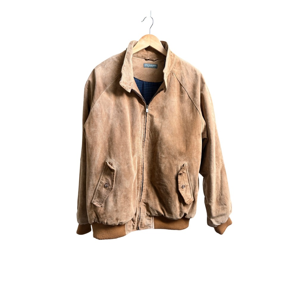 Lyle & Scott Mens XL Camel Genuine Suede Harrington Bomber Jacket Vintage Rare